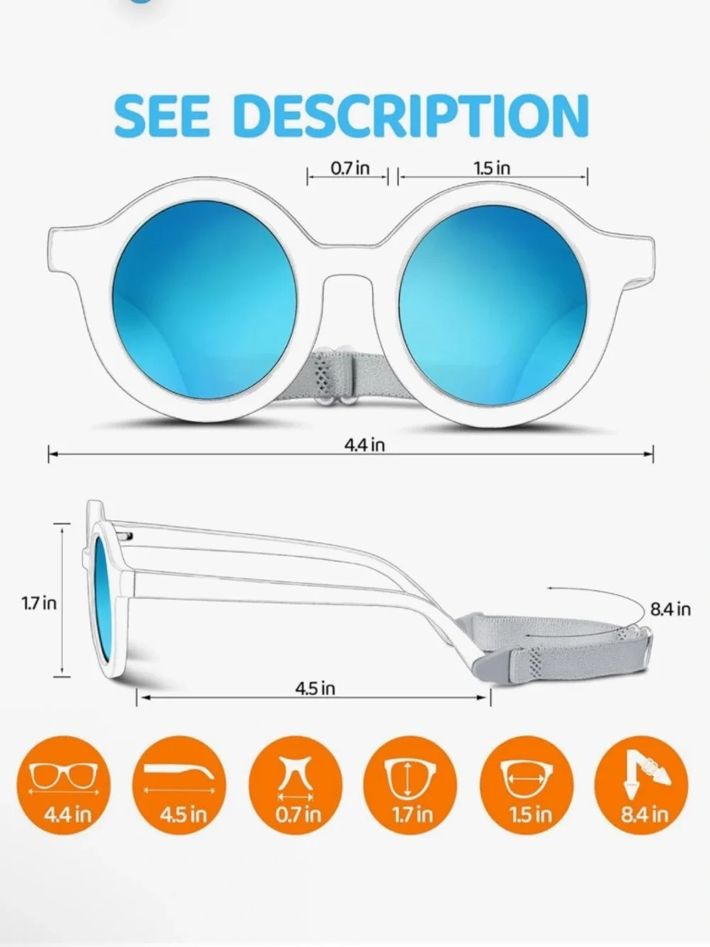 Baby Blue Aviator Wrap Polarized UV400 Sunglasses Soft Frame Secure Strap New